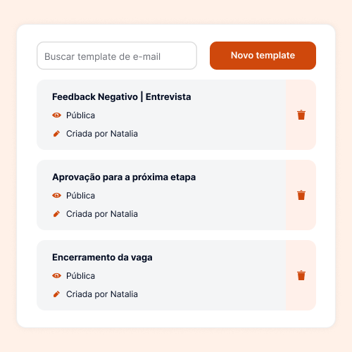 Interface displaying ready-made email template options with the option to edit, delete or create a new one.