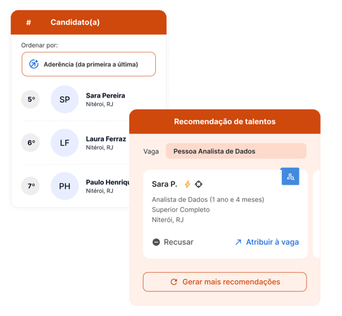 Imagens demonstrando o módulo de atração e a recomendação de talentos da Gupy.