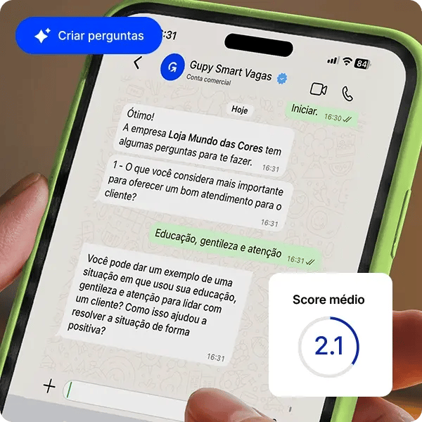 Ilustração demonstrando as interações de candidatua e pré-entrevista via Whatsapp.