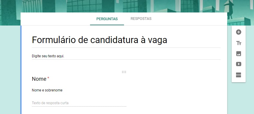 Imagem de um formulário do google forms para recrutamento de pequenas empresas