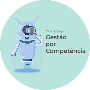 Imagem da mascote da Gupy, a gaia, com os dizeres guia gupy- gestão por competência