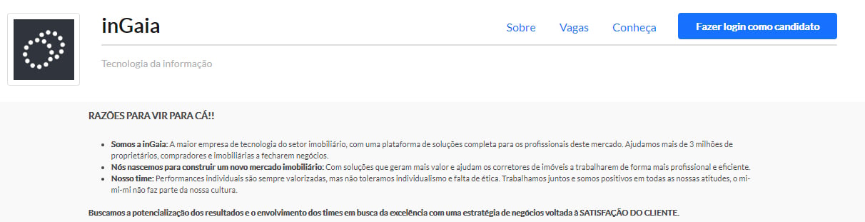 Imagem da descrição da empresa inGaia na página de carreiras