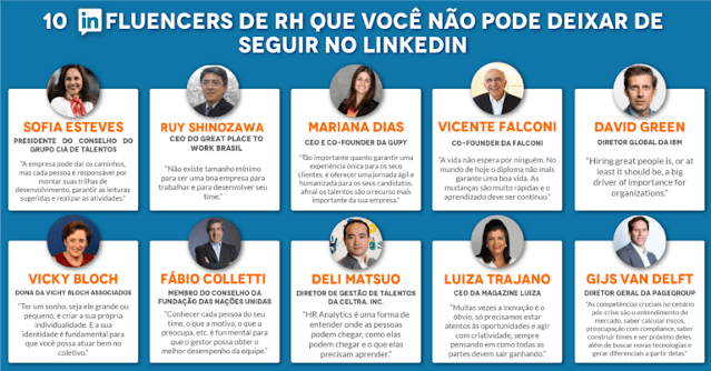 Infográfico que mostra 10 influencers de RH que você não pode deixar de seguir no LinkedIn