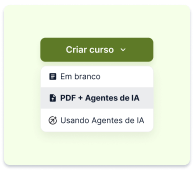 Tela de criação de curso do Gupy Educorp, com destaque para criação com Agentes de IA em até 5 minutos. Tela de criação de curso do Gupy Educorp, com destaque para criação com Agentes de IA em até 5 minutos.