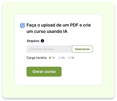 Tela de criação de curso com PDF usando IA Tela de criação de curso com PDF usando IA