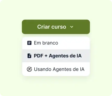 Tela de criação de curso do Gupy Educorp, com destaque para criação com Agentes de IA em até 5 minutos. Tela de criação de curso do Gupy Educorp, com destaque para criação com Agentes de IA em até 5 minutos.