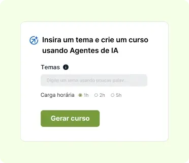 Tela de criação de curso com IA usando temas Tela de criação de curso com IA usando temas